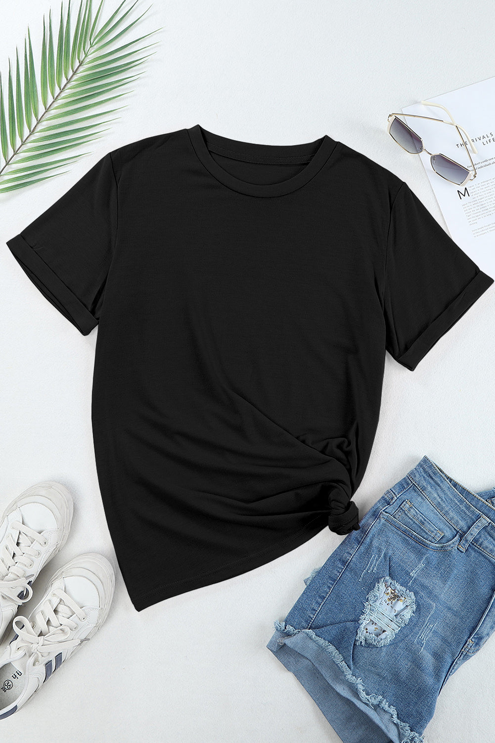 White Casual Crew Neck Short Sleeve Basic Tee