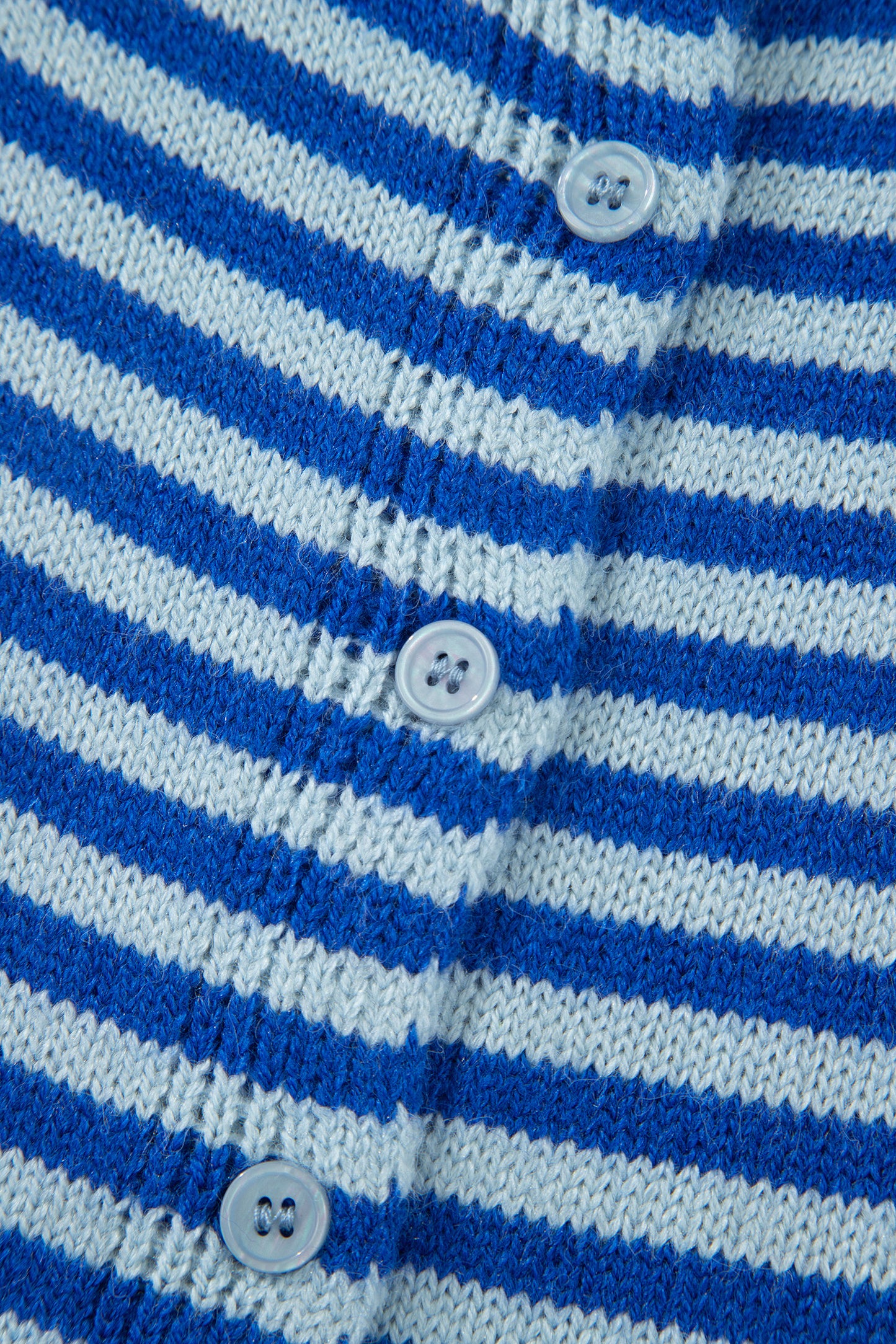 Blue Stripe Knit Cardigan Half Sleeve Button Front Sweater