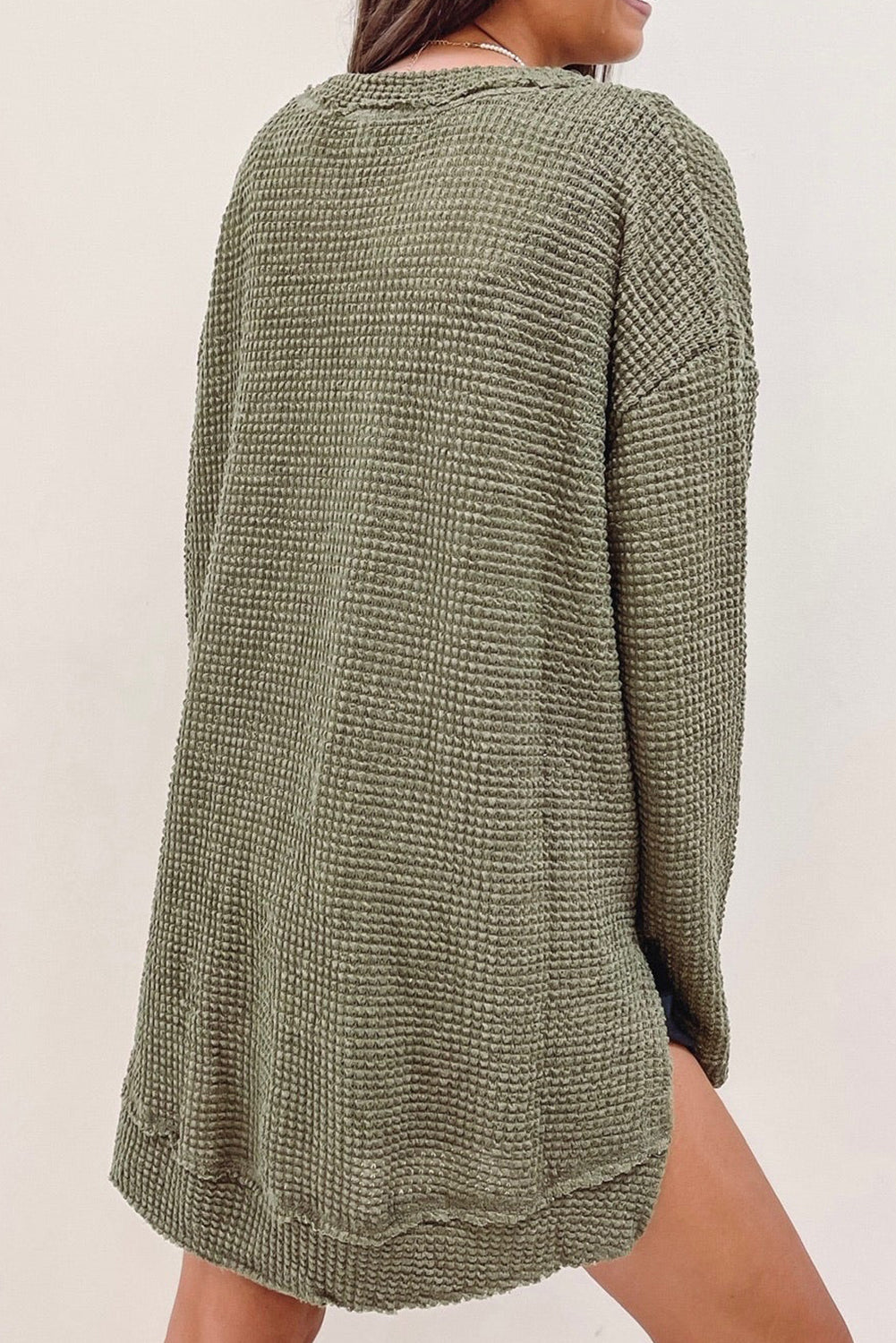 Moss Green Plus Size Textured Knit Long Sleeve Top