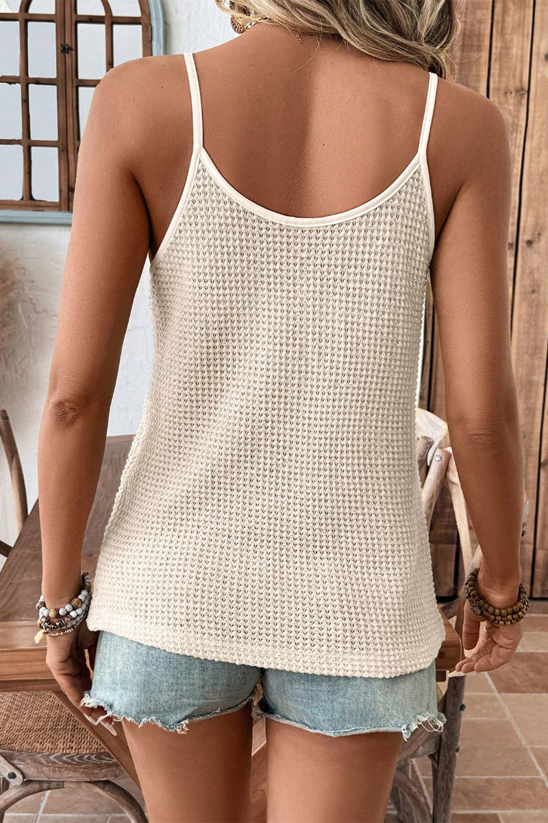 Crochet Knit V Neck Lace Trim Cami Tank Top