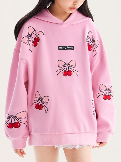 Girls Pink Cherry Hoodie Sweatshirt Casual Loose Fit