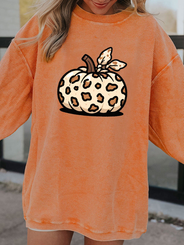 Leopard Pumpkin Graphic Oversized Orange Fall Sweatshirt