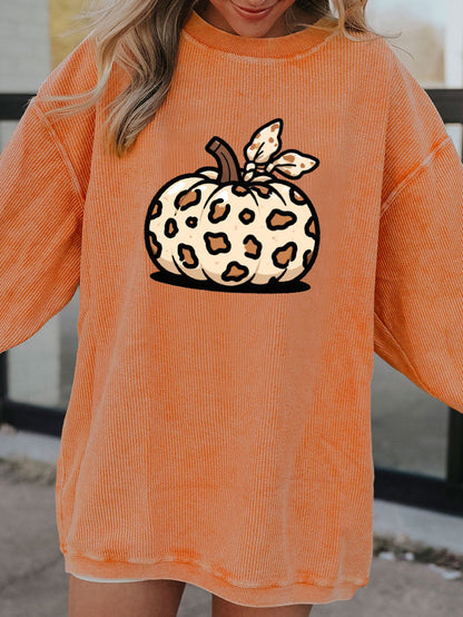 Leopard Pumpkin Graphic Oversized Orange Fall Sweatshirt