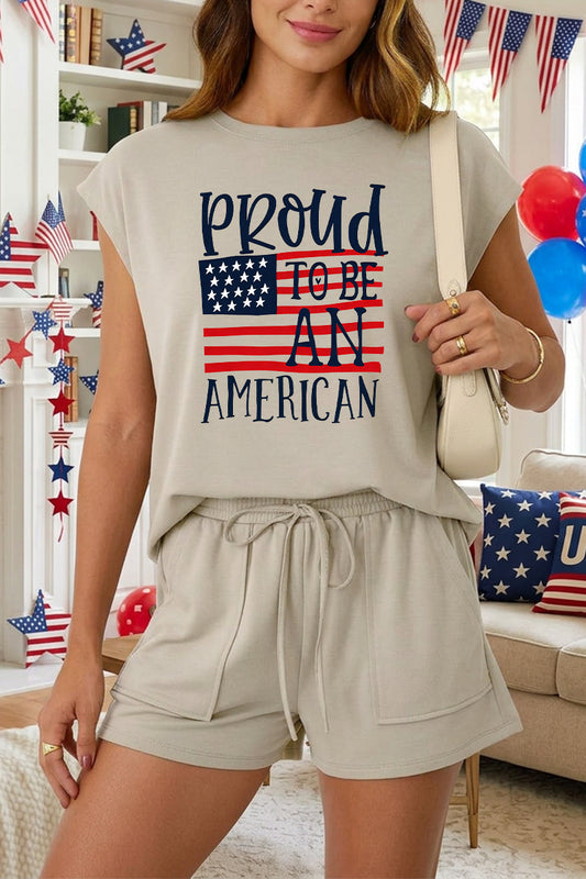 4th of July Proud American Lounge Short Set