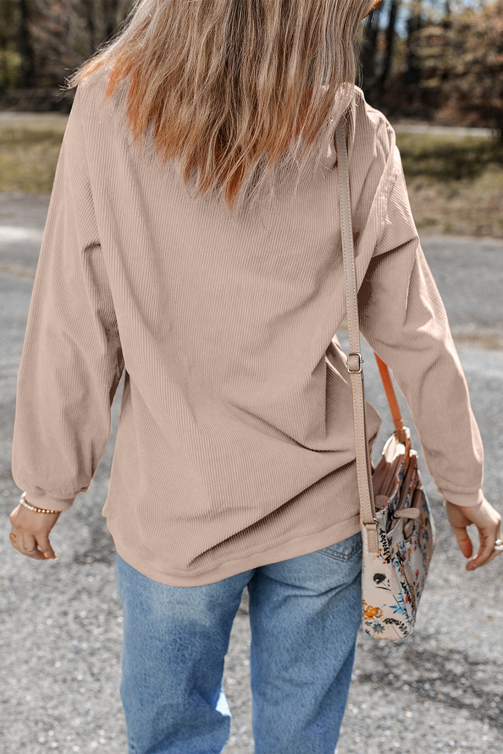 Valentine Bow Heart Corduroy Ribbed Oversized Sweatshirt