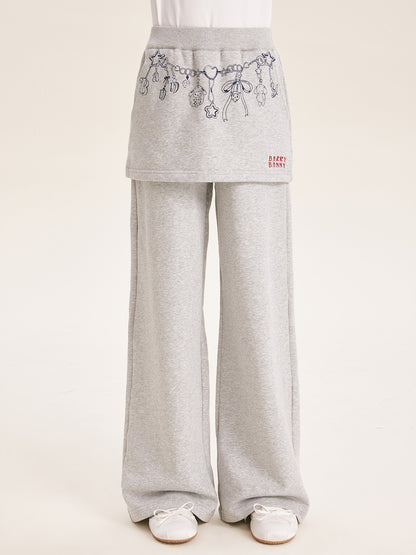 Girls Grey Hoodie Jacket and Faux Layered Skirt Pants Set