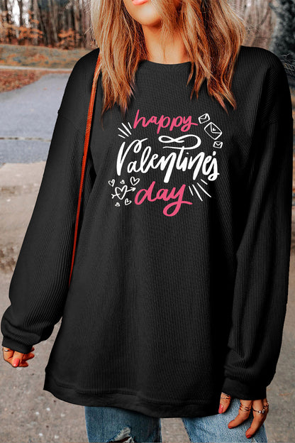 Ribbed Corduroy Love Letter Graphic Valentine Sweatshirt