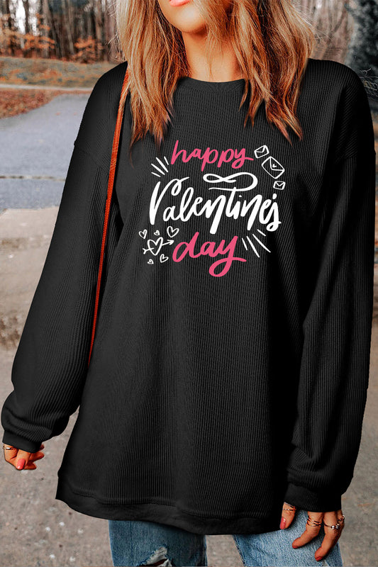 Ribbed Corduroy Love Letter Graphic Valentine Sweatshirt