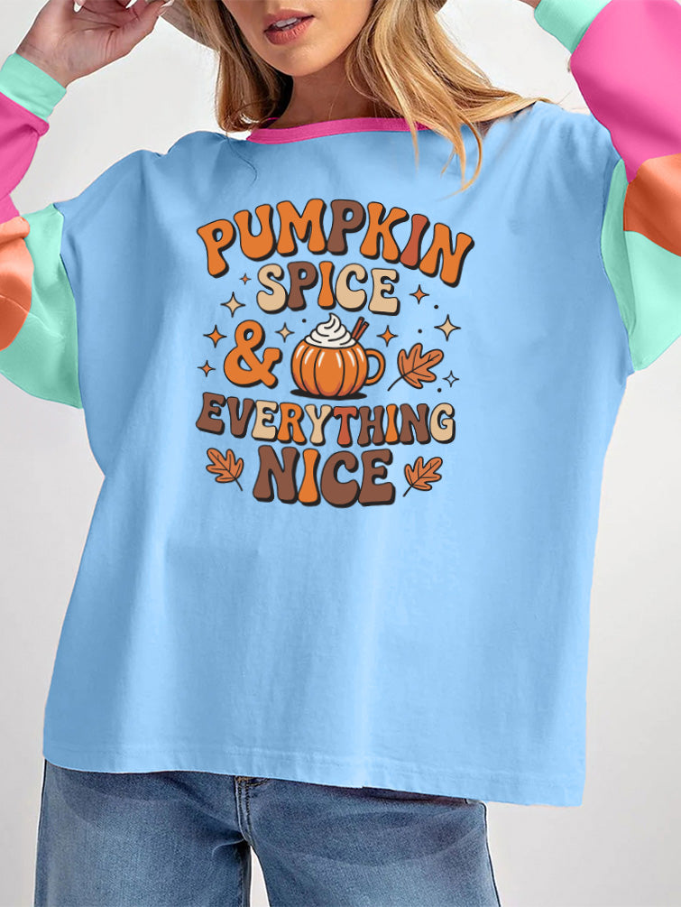 Thanksgiving Pumpkin Spice & Everything Nice Colorblock Tee