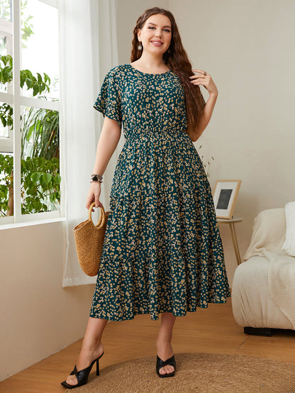 Women Short Sleeve Loose Plain Casual Plus Size Long Maxi Dress