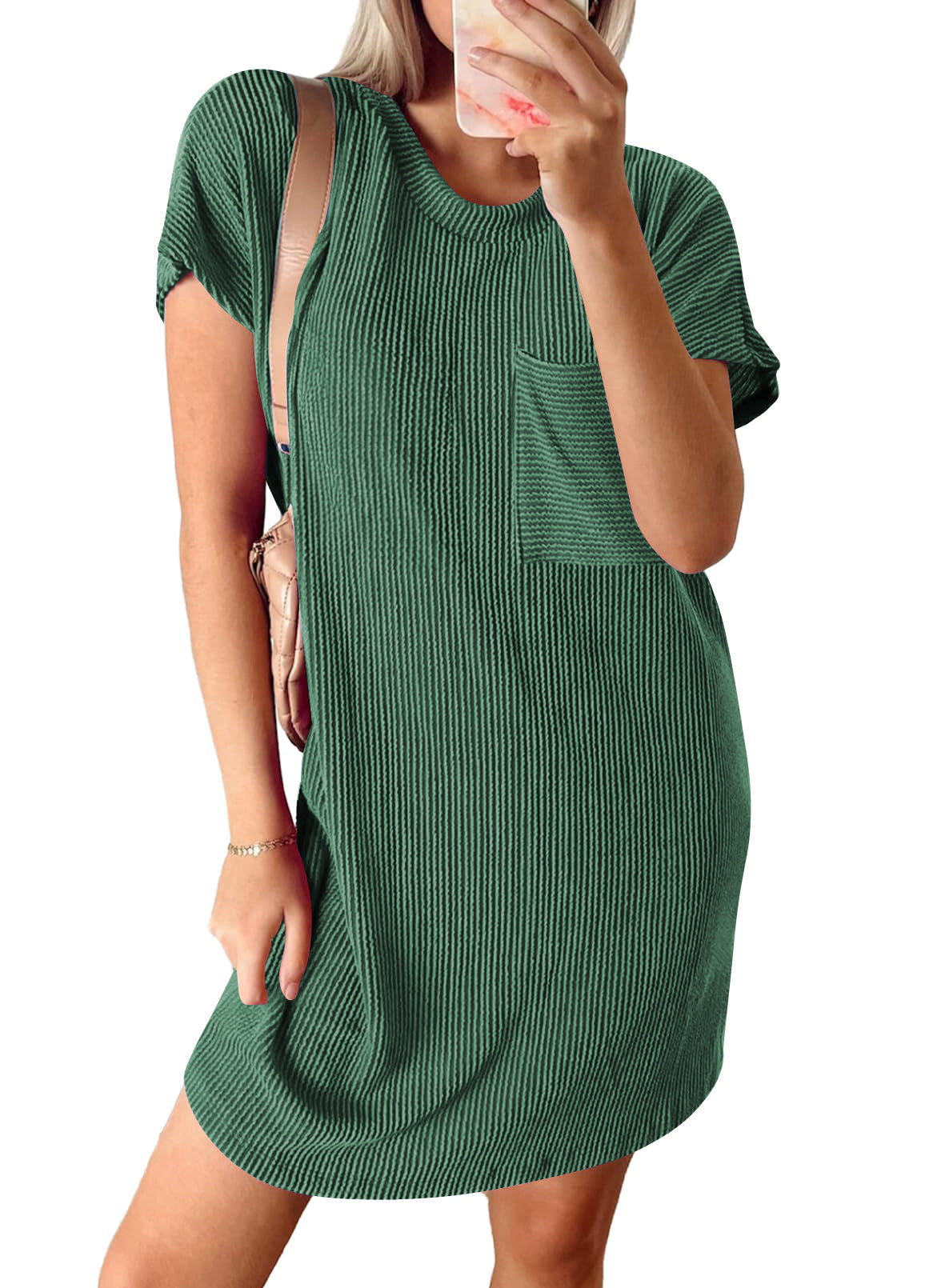 Women’s Textured Stripe Pocket T Shirt Dress Summer