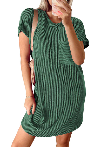 Women’s Textured Stripe Pocket T Shirt Dress Summer