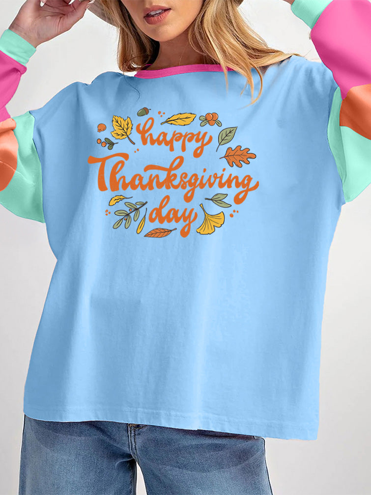 Happy Thanksgiving Day Colorblock Tee