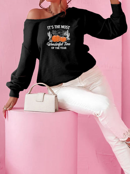 Halloween Pumpkin Graphic Long Sleeve Black Sweatshirt