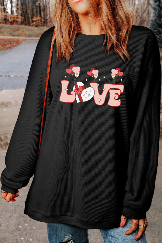 Valentine Heart Love Letter Corduroy Pullover Top