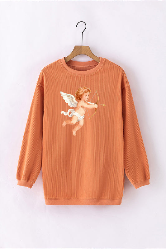 Vintage Cupid Graphic Oversized Ribbed Corduroy Valentine's Top