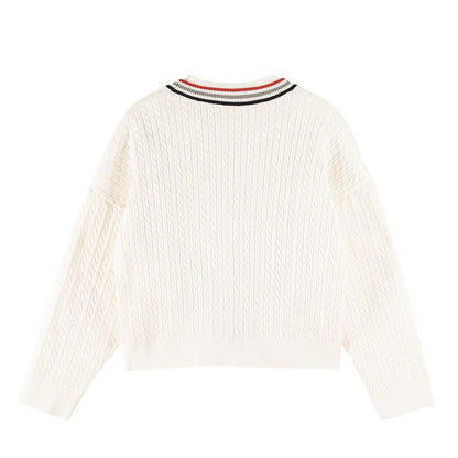 Girls' Cozy Button-Front Cardigan with Striped Trim