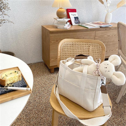 Black Canvas Crossbody Shoulder Tote Bag for Travel