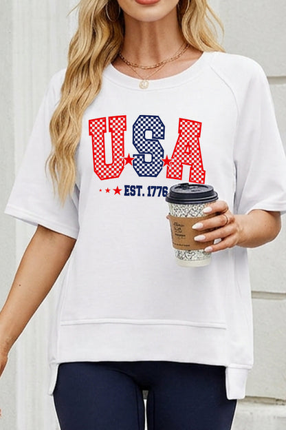 USA Est 1776 Graphic Oversized July 4th Tee Top