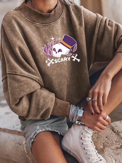 Halloween Skull Top Hat Graphic Drop Shoulder Sweatshirt