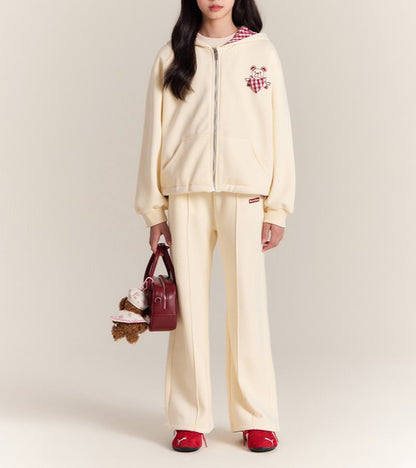 Girls Bear Hoodie Sweatshirt and Straight Pants Set