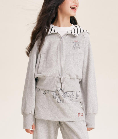 Girls Grey Hoodie Jacket and Faux Layered Skirt Pants Set