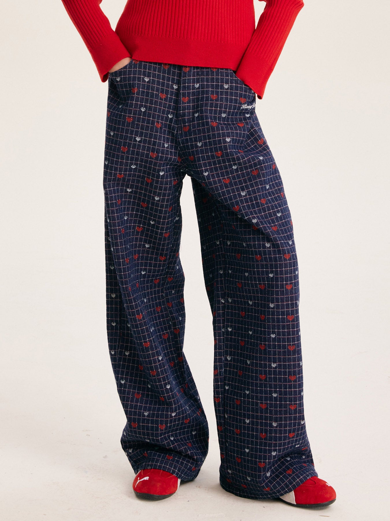 Girls' Trendy High-Waisted Wide-Leg Pants with Star Print