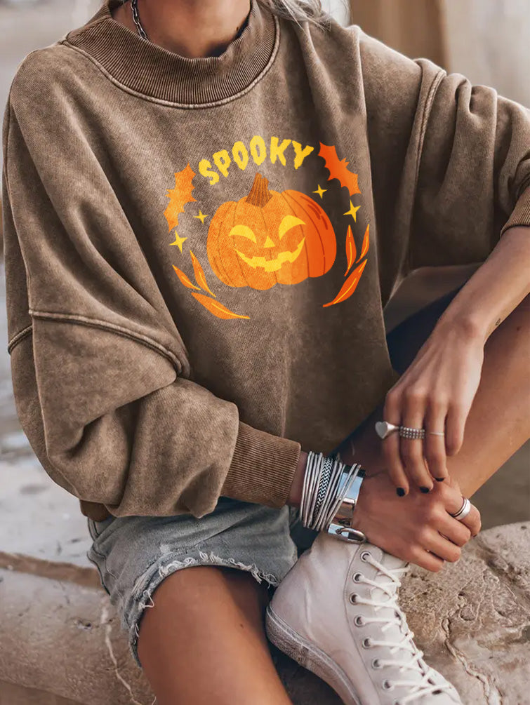 Halloween Spooky Pumpkin Graphic Drop Shoulder Sweatshirt