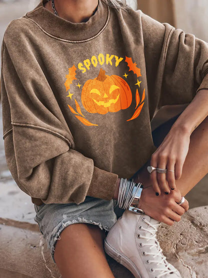 Halloween Spooky Pumpkin Graphic Drop Shoulder Sweatshirt