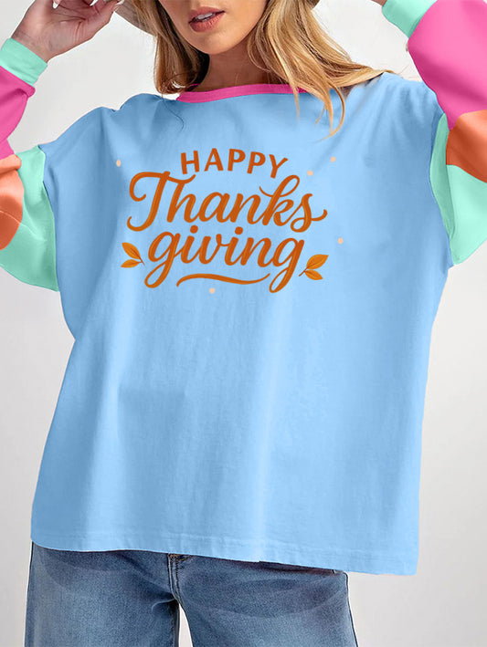 Happy Thanksgiving Day Colorblock Graphic Tee