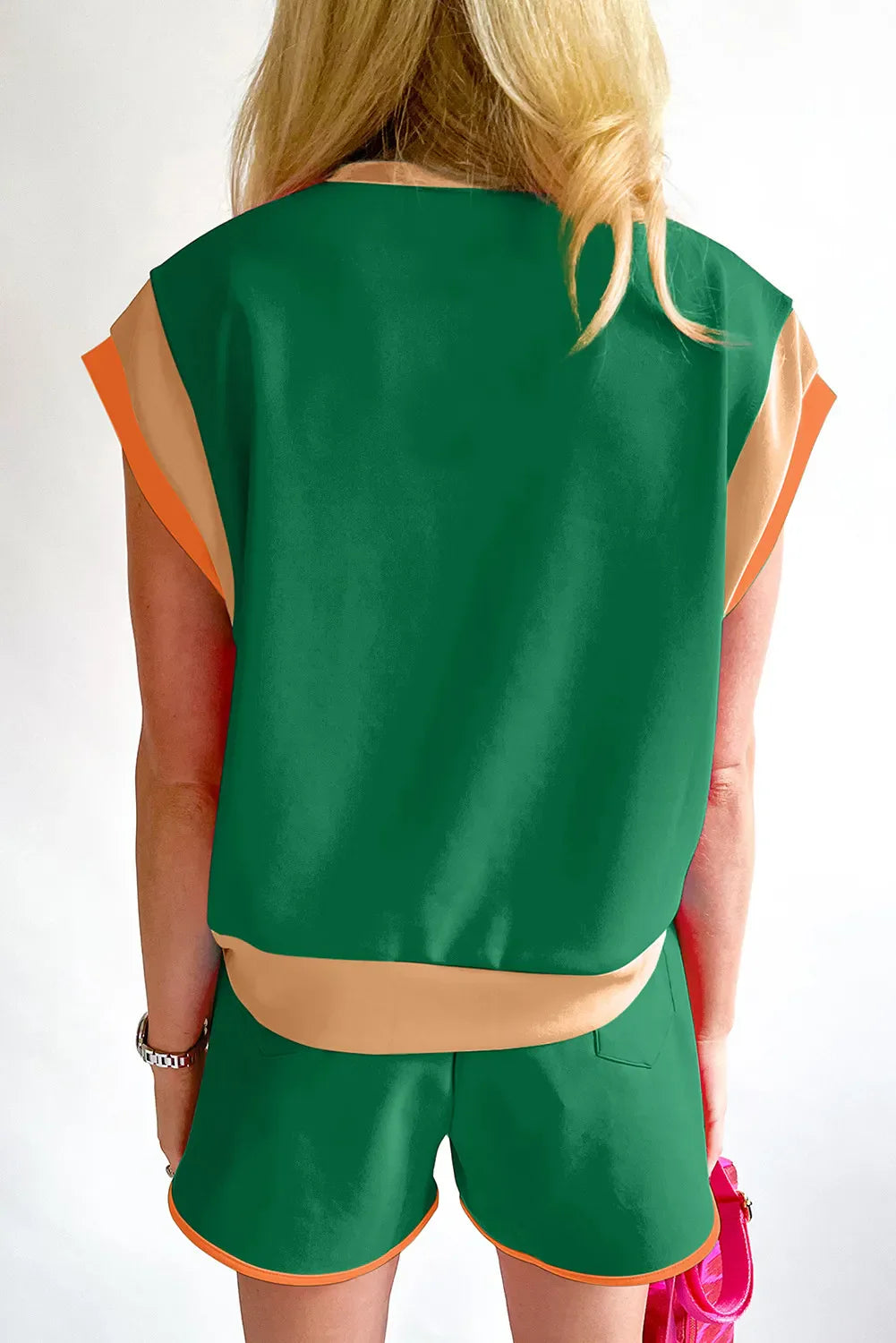 Colorblock Cap Sleeve T-Shirt & Shorts Lounge Set