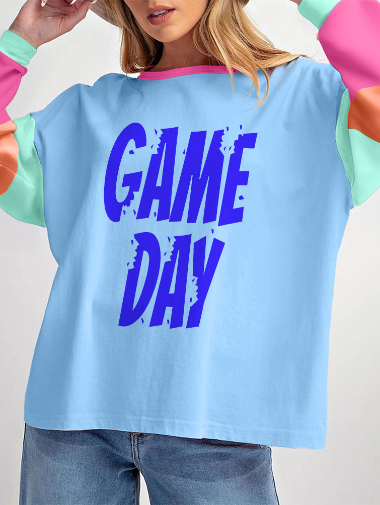 Vivid Blue Game Day font Colorblock Tee