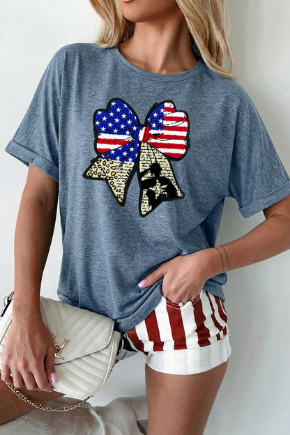 4th of July American Flag Bow Graphic Tee