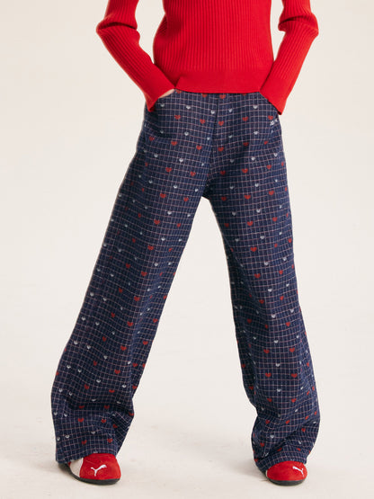 Girls' Trendy High-Waisted Wide-Leg Pants with Star Print