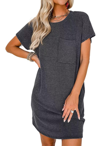 Women’s Textured Stripe Pocket T Shirt Dress Summer