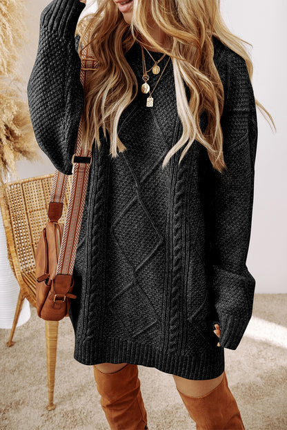 Cozy Cable Knit Drop Shoulder Oversized Sweater Dress