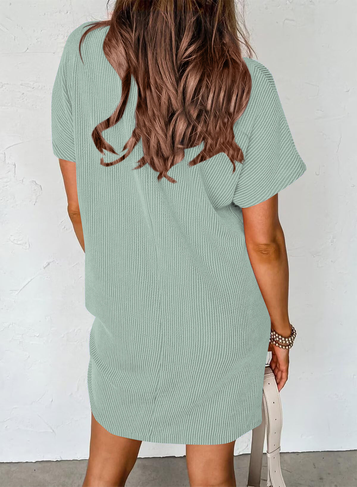 Women’s Textured Stripe Pocket T Shirt Dress Summer