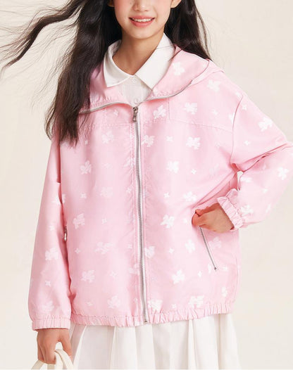 Girls Pink Windbreaker Jacket with Hood and Zip