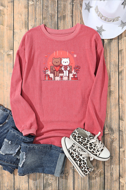 Cute Bear Couple Valentine's Ribbed Corduroy Oversized Sweatshirt