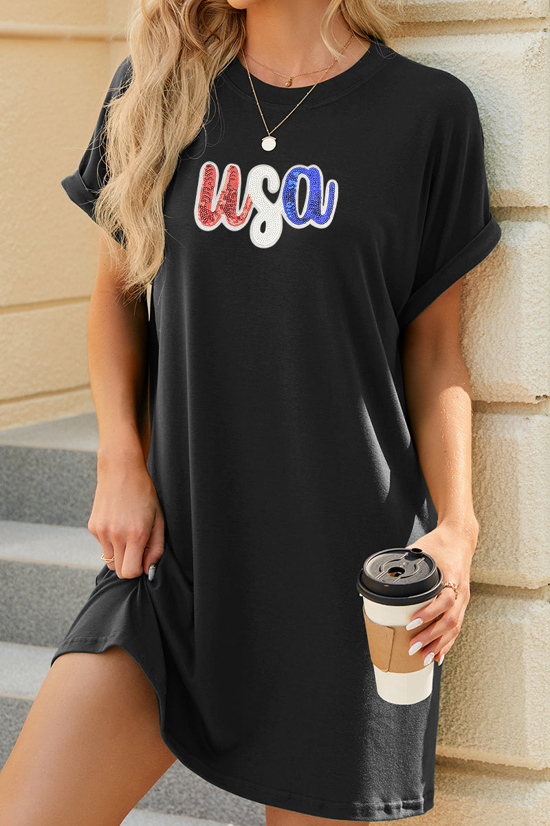 USA Graphic Pocket T Shirt Dress July 4th Casual