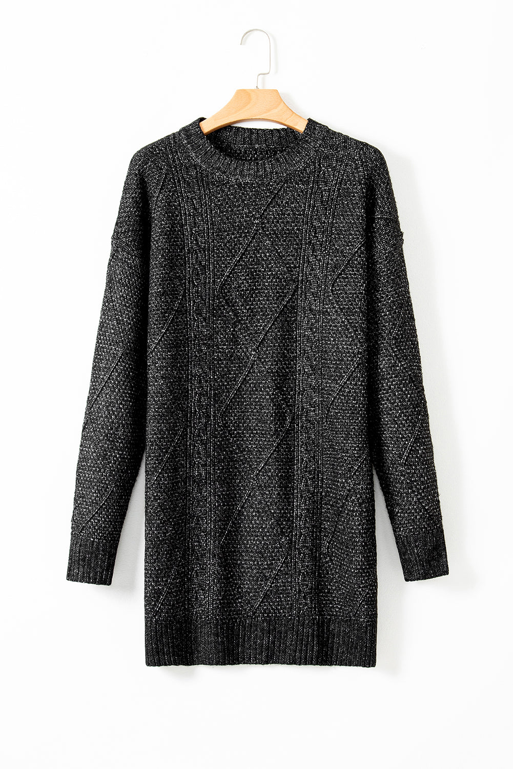 Cozy Cable Knit Drop Shoulder Oversized Sweater Dress