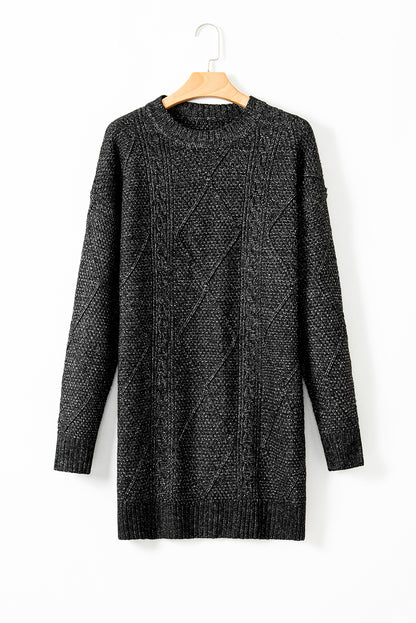 Cozy Cable Knit Drop Shoulder Oversized Sweater Dress