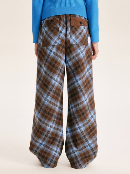 Unisex Blue Plaid Wide Leg Pants with Relaxed Fit