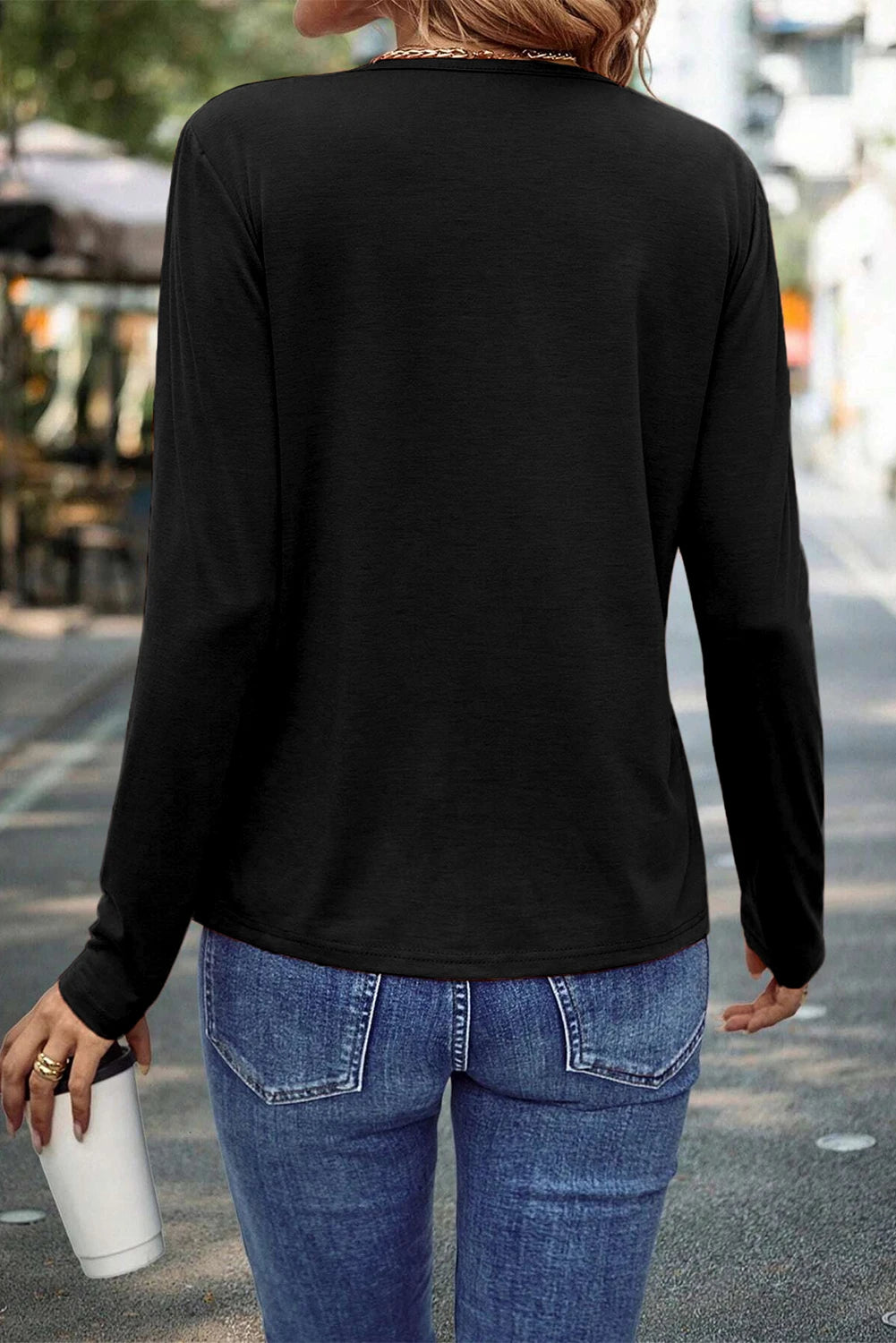 Evergreen Asymmetric Seam Detail Solid Color Long Sleeve Top