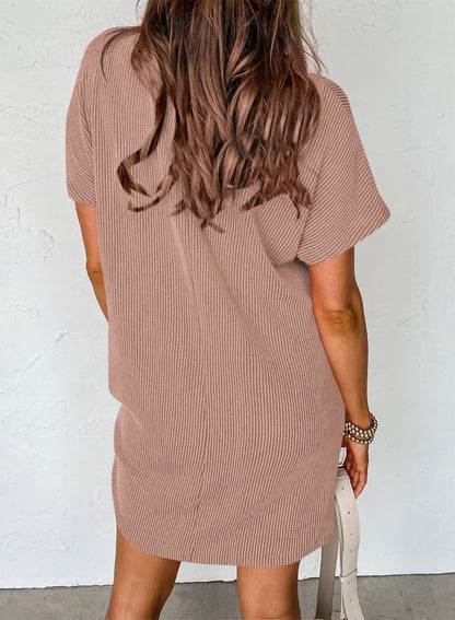 Women’s Textured Stripe Pocket T Shirt Dress Summer