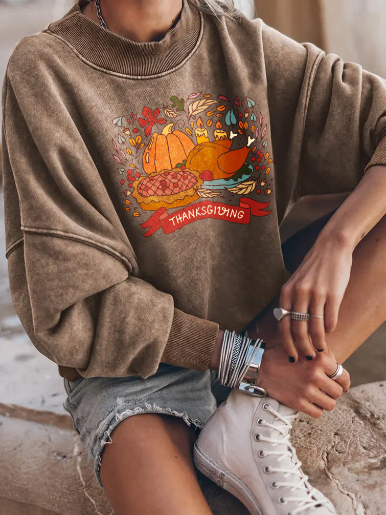 Thanksgiving Feast Pumpkin Pie Graphic Drop Shoulder Sweatshirt