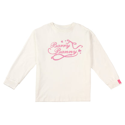 Girls Sweet Print Long Sleeve White Crewneck Tee