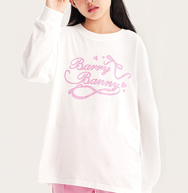 Girls Sweet Print Long Sleeve White Crewneck Tee