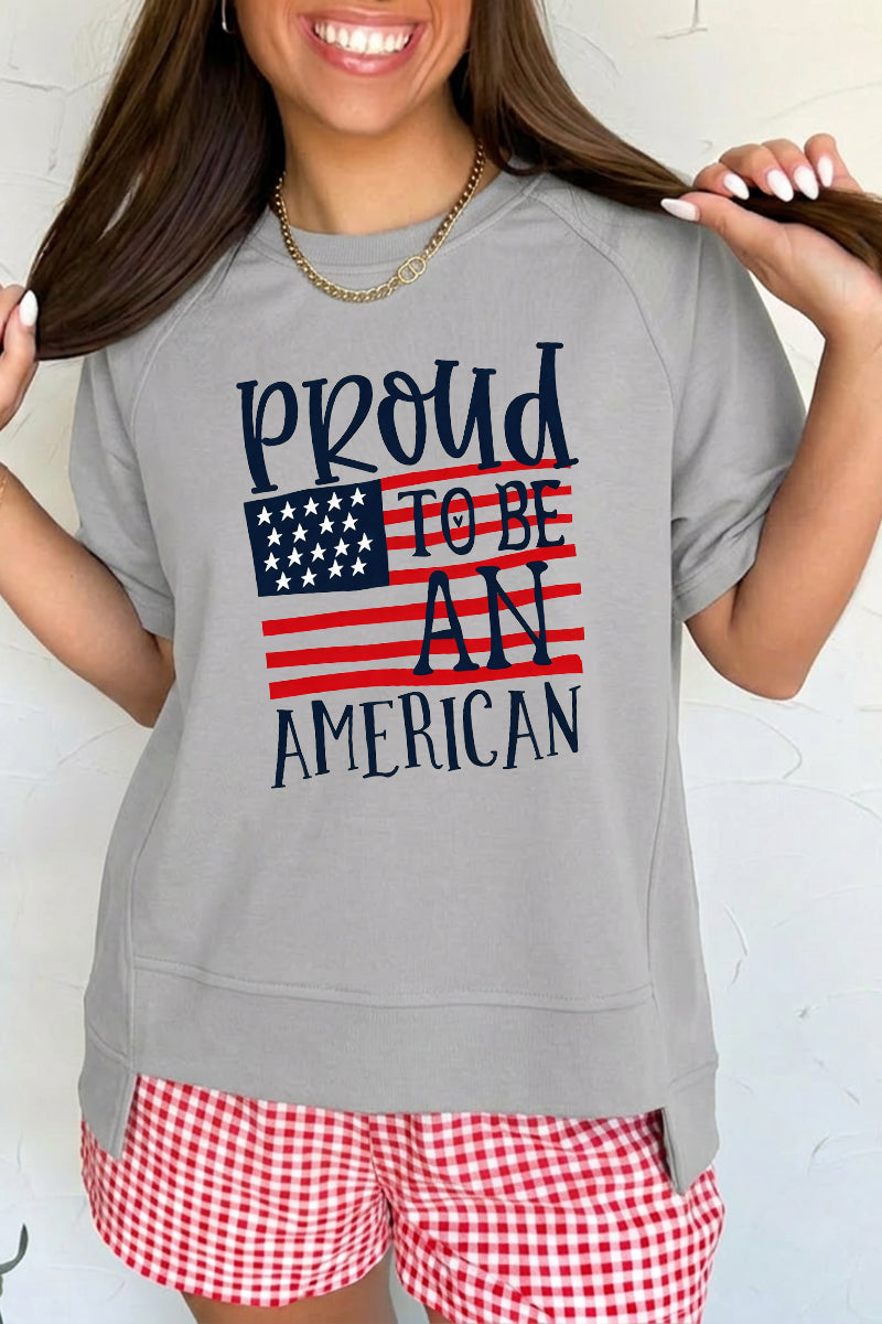 “Proud American” Flag July 4th Oversized Graphic Tee