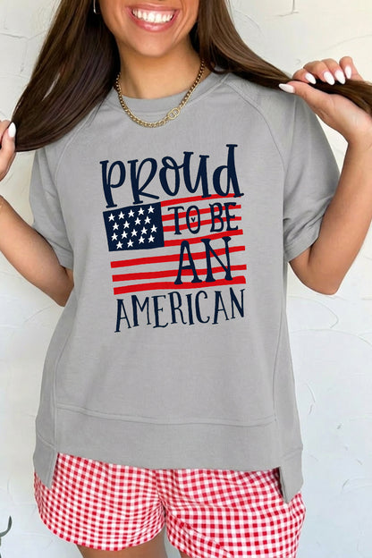 “Proud American” Flag July 4th Oversized Graphic Tee